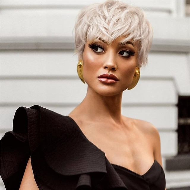 Tereshar Platinum Blonde Pixie Wigs for Black Women Short Layered ...