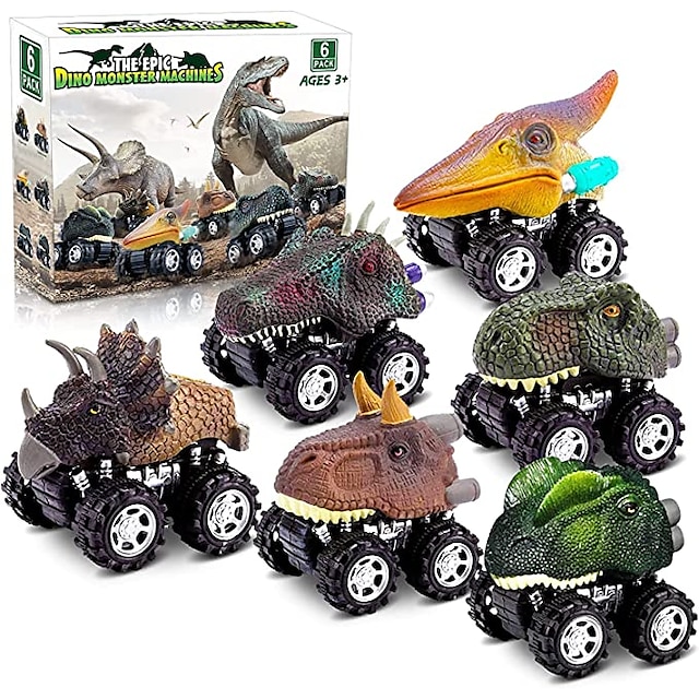  子供向けの恐竜のおもちゃ - プルバック式のおもちゃの車6台、子供用の恐竜のおもちゃの車のプレイセット、3～6個の恐竜のおもちゃ、幼児の男の子のおもちゃ。