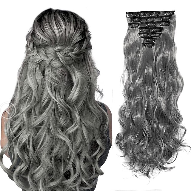  Clip dans les extensions de cheveux 22 pouces postiches 7 pièces/ensemble clip sur l'extension de cheveux fibre synthétique résistante à la chaleur pour les femmes utilisation quotidienne des cheveux