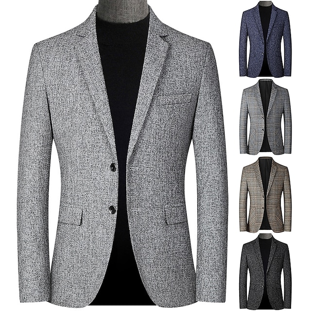  Men's Winter Coat Wool Coat Overcoat Short Coat Blazer Formal Daily Wear Fall Winter Terylene Thermal Warm Outdoor Outerwear Clothing Apparel Fashion Modern Contemporary Plaid Pocket Turndown Single