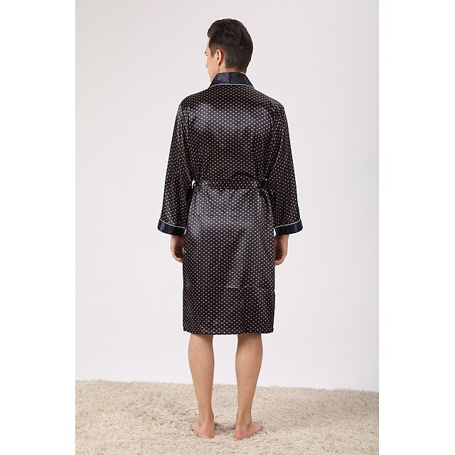 Men's Plus Size Robe Silk Robe Robes Gown Silk Kimono 2 Pieces Waves