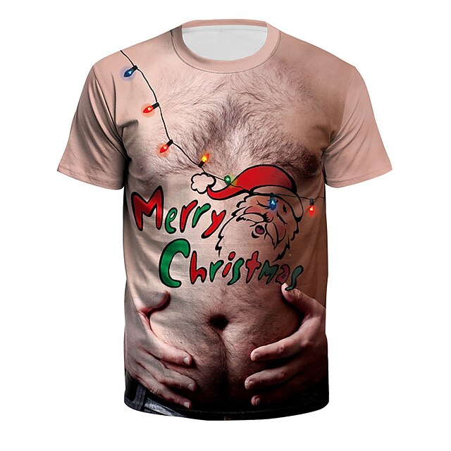 Christmas Men's Christmas Costume 3D T-shirts Tee Santa Claus Graphic Prints Crew Neck Pink 3D Print Outdoor Short Sleeve Print Clothing Apparel Sports Designer Casual Rude3