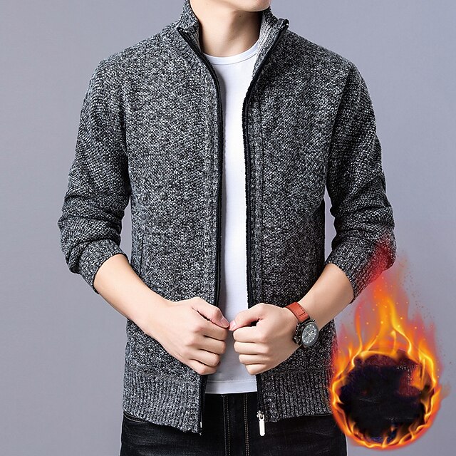 Men's Sweater Cardigan Sweater Fleece Sweater Ribbed Knit Pocket