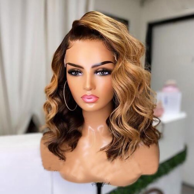  Human Hair 13x4 Lace Front Wig Free Part Brazilian Hair Wavy Multi-color Wig 130% 150% Density with Baby Hair Highlighted / Balayage Hair Natural Hairline 100% Virgin Pre-Plucked For Women Long Human