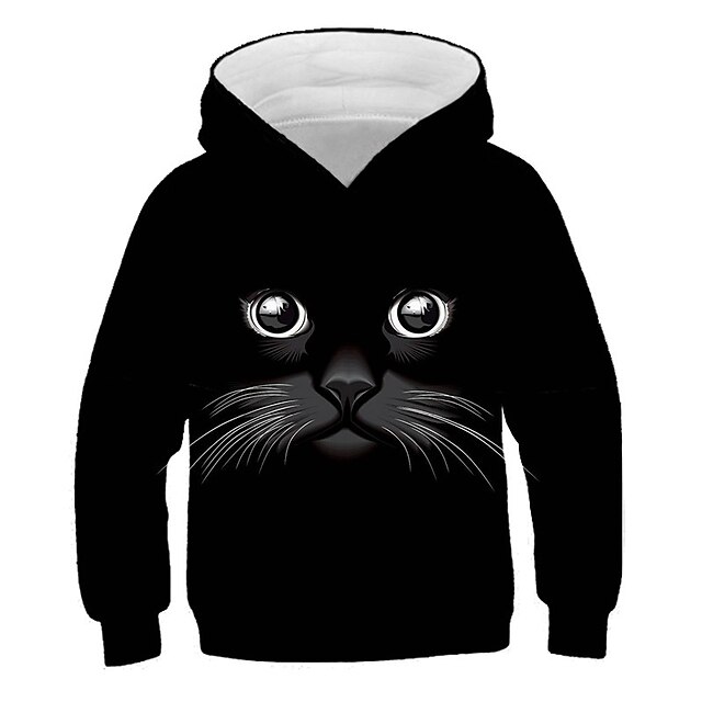  kinderkleidung Mädchen Kapuzenshirt Katze Casual Langarm Aktiv Baumwolle 7-13 Jahre Herbst Mehrfarbig Schwarz Weiß