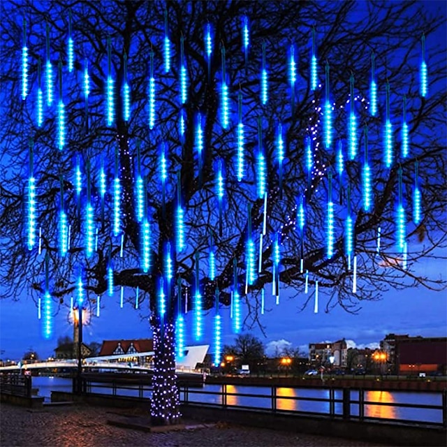  Chuva de meteoros luzes de chuva de gelo ao ar livre luz de queda de neve para decoração de natal decoração led queda queda corda luz 8 tubos 30 cm 192 leds