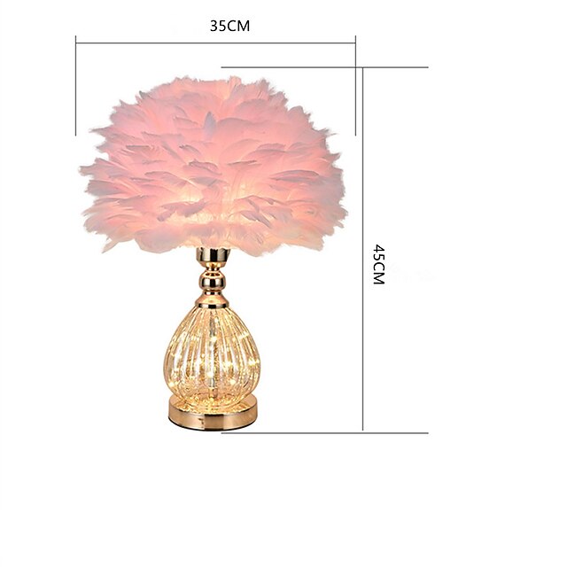 Pink Feather Bedside Lamp Luxury Fairy Lights Feather Bedside Lamp