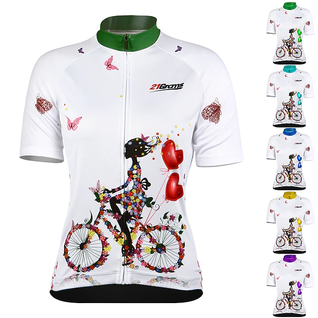 21Grams Women's Short Sleeve Cycling Jersey Summer Floral Botanical Funny Bike Jersey Breathable Anatomic Design Ultraviolet Resistant Quick Dry Back Pocket Sports Patterned Purple Green Mint Green 22