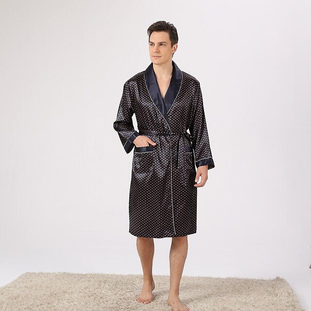 Men's Plus Size Robe Silk Robe Robes Gown Silk Kimono 2 Pieces Waves
