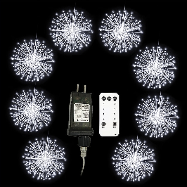  8 stk fyrverkerilys julepynt starburst totalt 800 leds kobbertråd fe blinklys plugg inn strenglys fjernkontroll 8 moduser vanntette starburst lys til jul bursdag soverom korridor terrasse bryllup