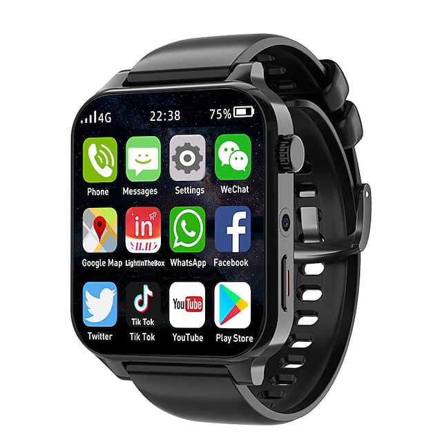  696 TK01 Montre intelligente 1.99 pouce 4G LTE Cellular Montre intelligente téléphone Bluetooth 4G Podomètre Rappel d'Appel Moniteur de Sommeil Compatible avec Android iOS Hommes GPS Mode