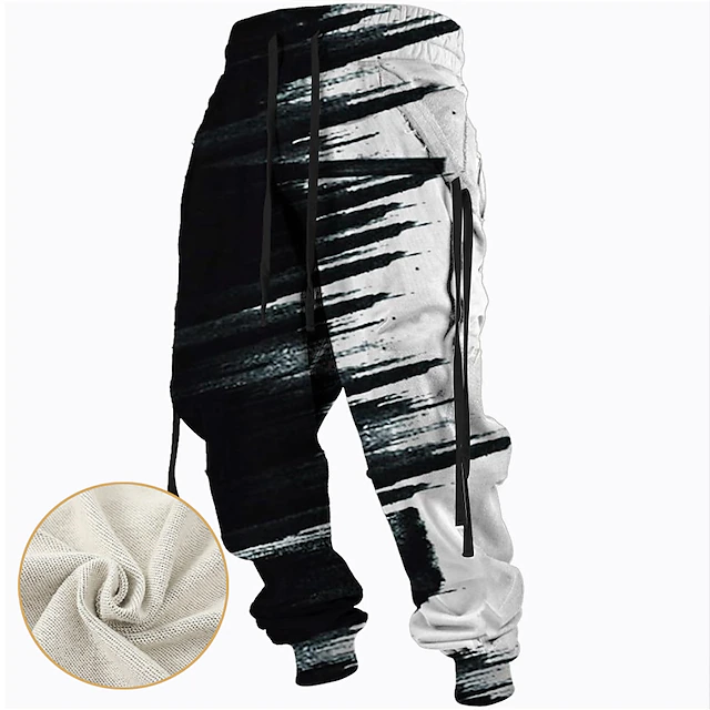 Christmas Brushstrokes Mens Graphic Pants | Casual Sports Outdoor Black Cotton | Graffiti | Sweatpants Joggers Trousers Drawstring Side Pockets Elastic Waist Prints Comfort Breathable Daily Blend 7