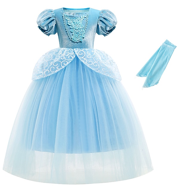  Cinderella Fairytale Princess Flower Girl Dress Theme Party Costume Tulle Dresses Girls' Movie Cosplay Halloween With Accessories Halloween Carnival Masquerade Cotton World Book Day Costumes