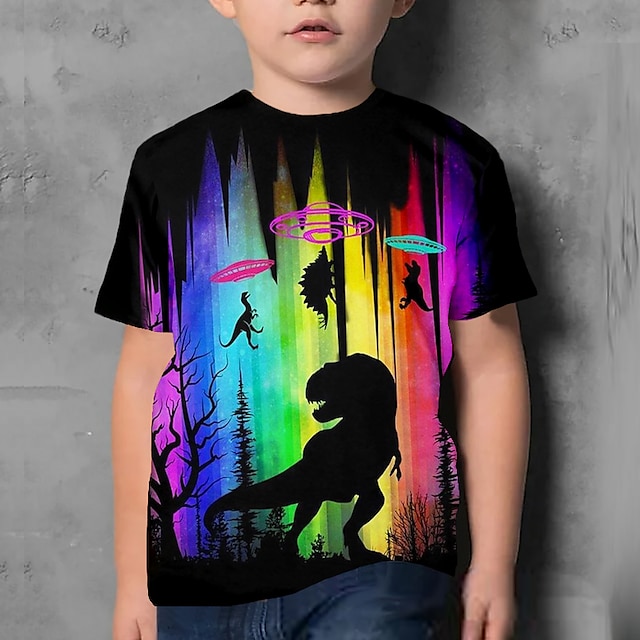  Bambino Da ragazzo maglietta Tee Animali Dinosauro Manica corta Girocollo Top bambini Informale Stampa 3D Fantastico Giornaliero Estate Viola 3-12 anni