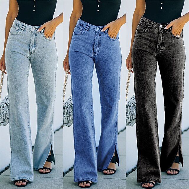  Women's Pants Trousers Jeans Split Straight Leg Classic Modern Plain Jeans Spring &  Fall Regular Black Dark Blue Light Blue