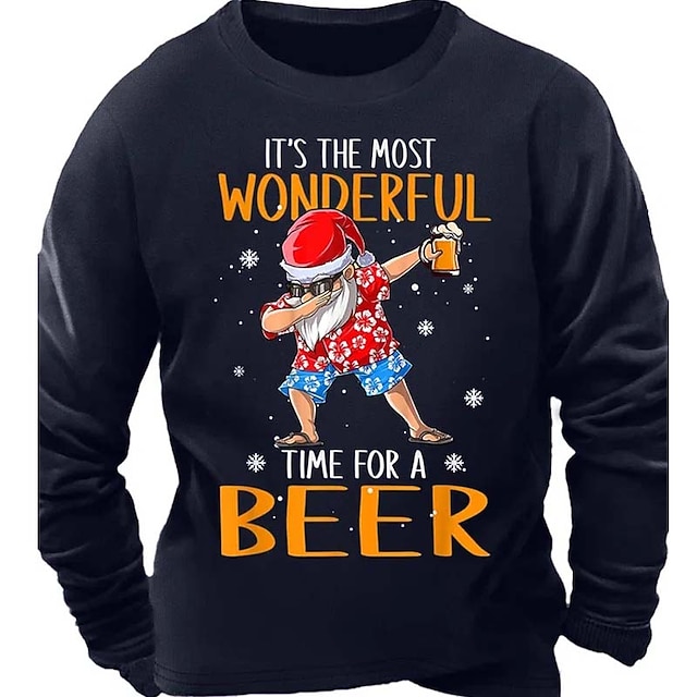  Voor heren Brief Sneeuwvlok  Bier Sweatshirt Sweatshirt Lange mouw Trui Strakke ronde hals Kerstmis Casual Groot en klein Sport & Outdoor Dagelijks Sport Afdrukken Herfst winter