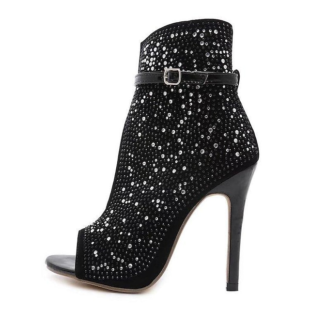  Women's Boots Outdoor Daily Sandals Boots Summer Boots Booties Ankle Boots Summer Rhinestone Buckle Stiletto Heel Peep Toe Elegant Sexy PU Leather Buckle Black