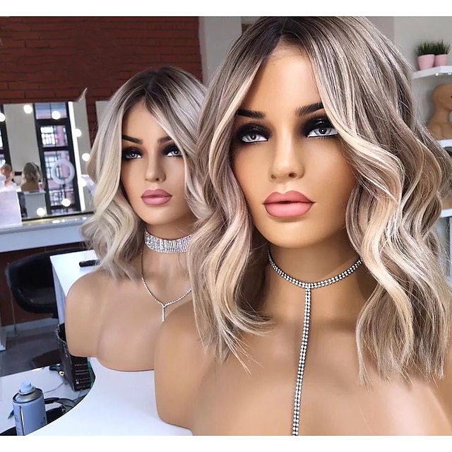  Brazilian Virgin Hair Ash Blonde 13x4 Lace Front Human Hair Wigs Pre-Plucked Body Wave Short Bob Highlight Color Lace Frontal Wig for Women