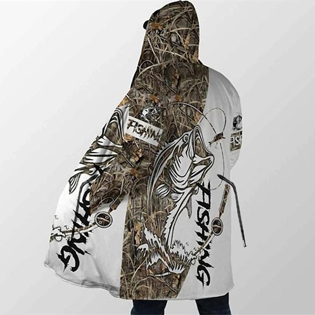  Fishing Cape Mens Graphic Hoodie Man Outerwear Green Blue Purple Yellow Red Hooded Animal Print Casual Daily Holiday 3D Basic Streetwear Fall & Camouflage White Polyester Winter