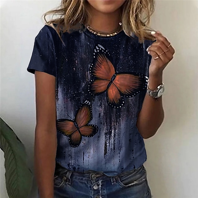  Women's T shirt Tee Butterfly Sparkly Summer Regular figure 1 Figure 3 Figure II