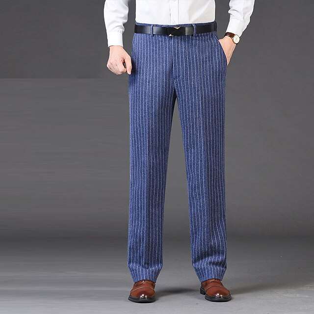 Men's Dress Pants Trousers Casual Pants Flat Front Pants Pocket Plaid Stripe Comfort Warm Wedding Business Casual Retro Vintage Classic Dark Khaki Royal Blue High Waist Stretchy4