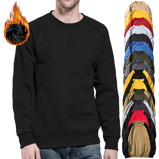 Men's Sweatshirt Black & Yellow Yellow & Black Red & Black Green Black Round Neck Solid Color Casual Daily Holiday Streetwear Casual Winter Fall Clothing Apparel Hoodies Sweatshirts Long Sleeve 15