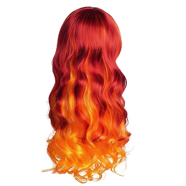  perruques de fête de noël 30 pouces dégradé orange jaune perruques colorées longues perruques ondulées bouclées cheveux résistant à la chaleur spirale costume perruques anime mode halloween fête de