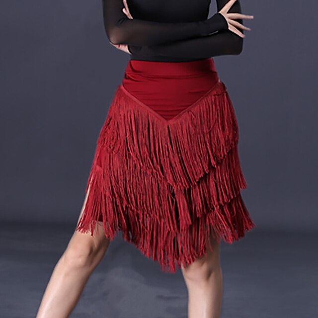 Latin Dance Skirts Tassel Ruching Pure Color Women's Performance