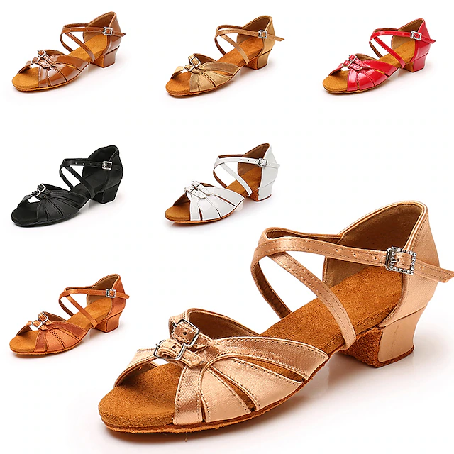Women's Girls' Satin Latin Dance Shoes – Low Heel Ballroom Sandals with Strappy Design for Salsa, Tango, and Party Events 32