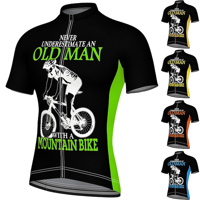  21Grams Old Man Men's Short Sleeve Cycling Jersey Summer Spandex Polyester  Funny Bike Jersey Top Mountain Bike MTB Road Bike Cycling Breathable Quick Dry Reflective Strips Green White Black