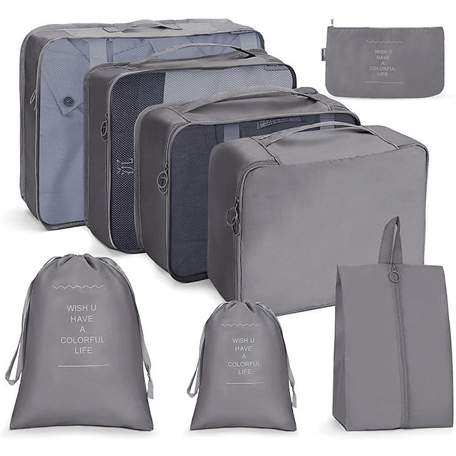  Conjunto de saco de armazenamento de viagem 8 peças saco de armazenamento de triagem de roupas 8 peças saco de armazenamento de bagagem