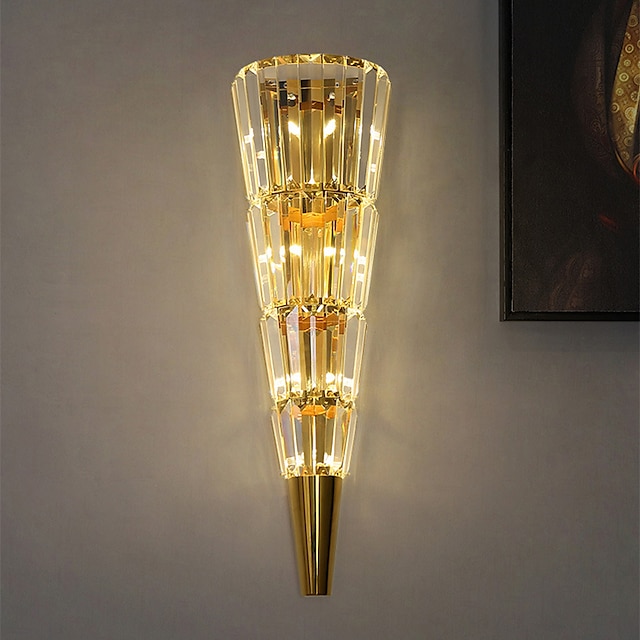  led væglamper krystal diamant design, væglampe messing finish sengelampe lommelygte form vægmonteringslampe til soveværelse moderne krystal væglampe