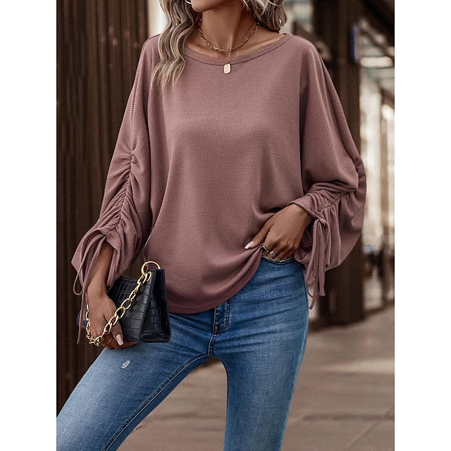  Women's Sweatshirt Pullover Basic Coffee Solid Color Street Long Sleeve Round Neck