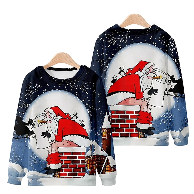  Дед Мороз Рождественский свитер Pullover Назначение Для пары Муж. Жен. Взрослые Рождество Рождественский сочельник Для вечеринок Рождество