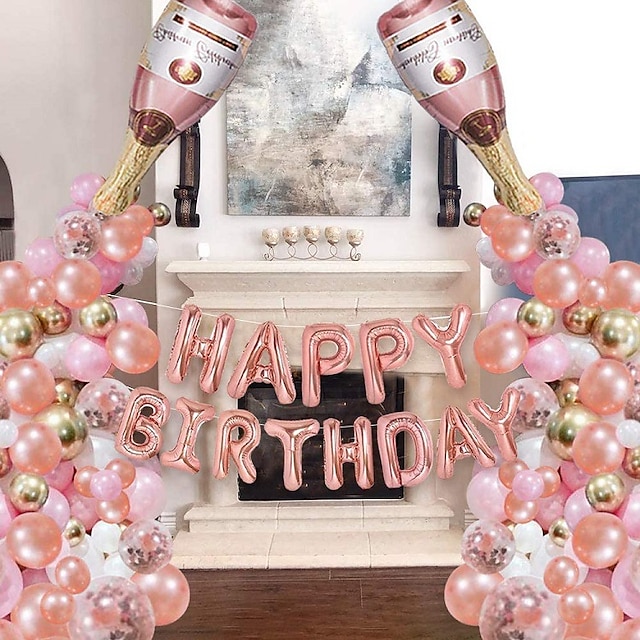  Buon Compleanno Giorno Rosa Oro Buon Compleanno Bottiglia Di Vino Decorazione Set Di Decorazioni Per Feste Di Compleanno