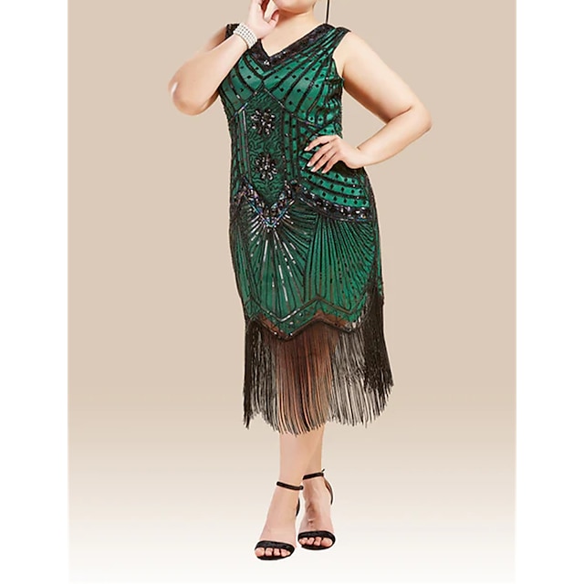  Roaring 20s 1920s Cocktail Dress Flapper Dress Dress Masquerade The Great Gatsby Charleston Wedding Guest Women's Sequins Plus Size Normal Halloween Carnival Masquerade Carnival Wedding Wedding Guest