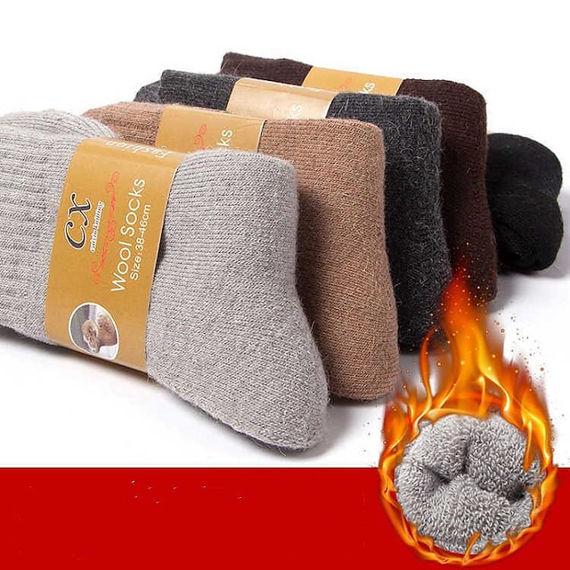  5 pares de meias de lã super grossas de inverno para homens e mulheres meias de lã quentes engrossadas mais meias de toalha de veludo meias felpudas de cor sólida