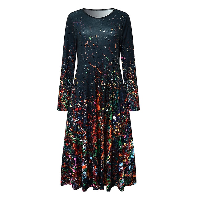  Women's Midi Dress Casual Dress Winter Dress Swing Dress Vacation Fashion Basic Formal Vacation Party Regular Fit Tie Dye Color Gradient Long Sleeve Crew Neck Yellow Blue Camel Purple
