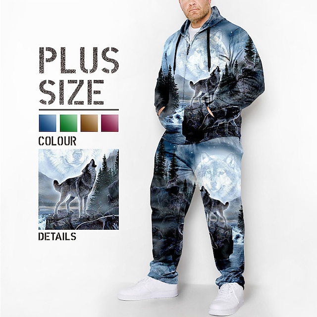  Per uomo Grafico Animale Lupo 2 pezzi Set di felpe 3D Felpa con Cappuccio Tuta Manica Lunga Pantaloni lunghi Con Cappuccio Moda Designer Casual Quotidiano Sportivo Uscire Stampa 3D Primavera & Autunno