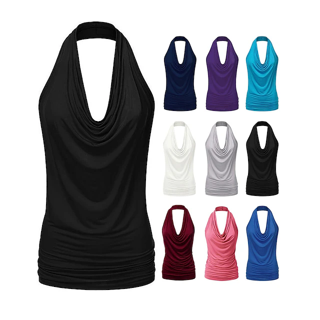 Women's Tank Top Halter Neck Quick Dry Comfortable Breathable Open Back Sleeveless Sports Solid Color Top For Gym Workout Running Fitness Activewear 32