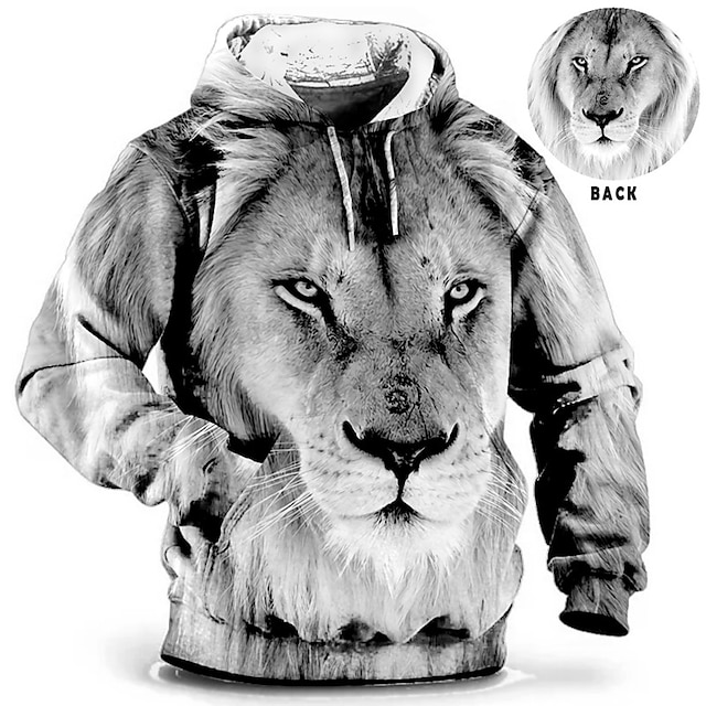  Men's Plus Size Pullover Hoodie Sweatshirt Big and Tall Lion Hooded Long Sleeve Spring &  Fall Fashion Streetwear Basic Comfortable Work Daily Wear Tops