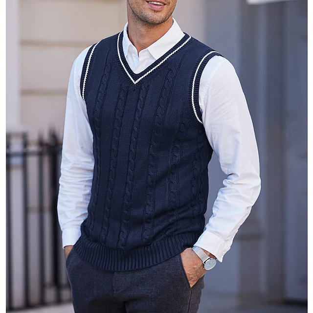 Men's Sweater Vest Pullover Sweater Jumper Cable Knit Layered Glitter ...