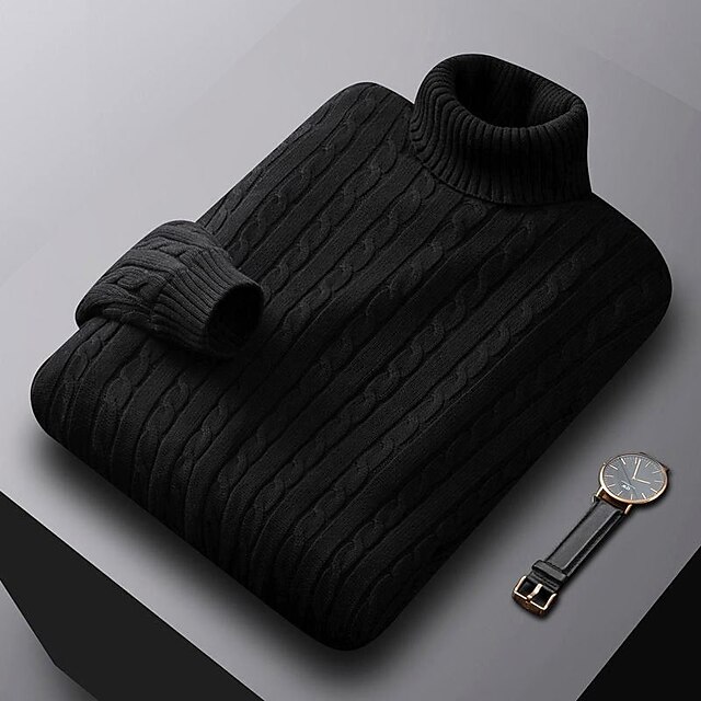 Men's Sweater Pullover Ribbed Cable Knit Cropped Knitted Solid Color ...