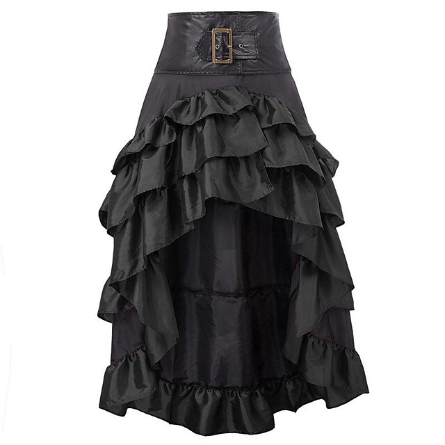  gonna donna sottoveste abito gotico gonna lunga gonne lunghe volant orlo asimmetrico tinta unita carnevale festa autunno&costumi di carnevale invernali retrò vintage gotico vittoriano donna nero