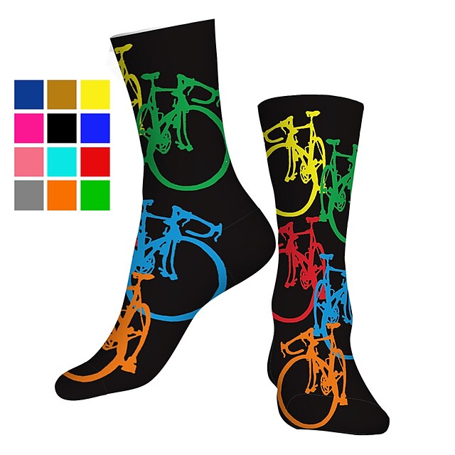  Men's Women's Socks Funny Socks Novelty Socks Bike / Cycling Breathable Soft Comfortable 1 Pair Graphic Cotton Black / Orange Red / Blue Yellow / Blue S M L