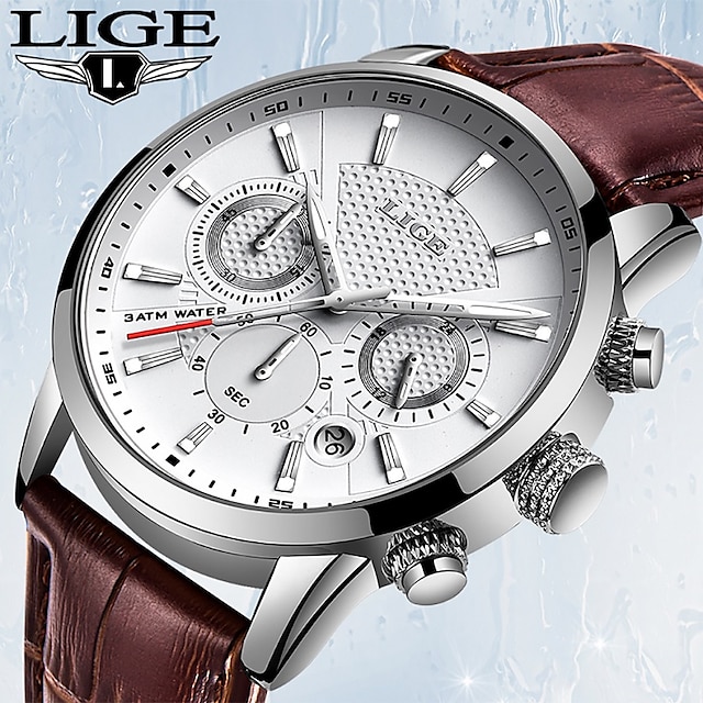  LIGE Watch Men Fashion Sports Quartz Clocks Mens Watches Top Brand Leather Military Waterproof Date Watch Relogio Masculino Watches for Men