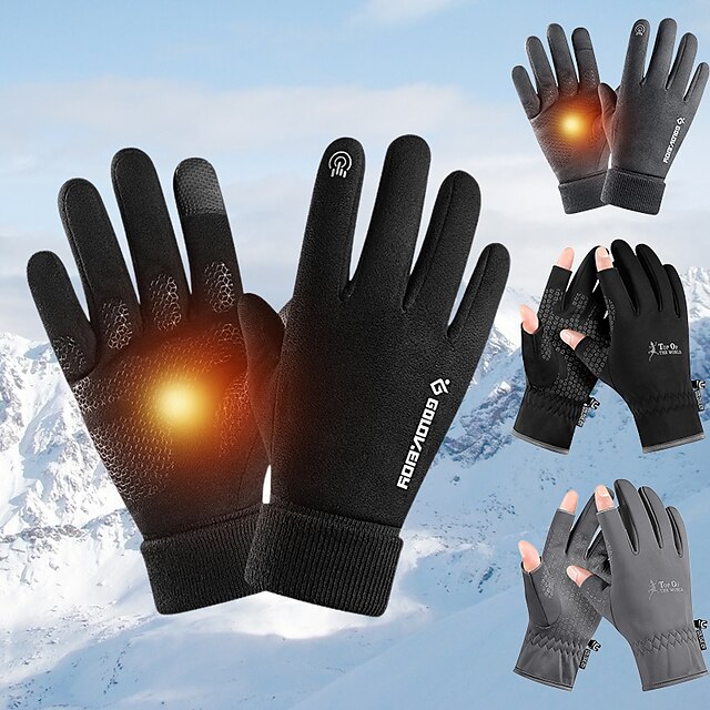  REXCHI Winter Gloves Bike Gloves Cycling Gloves Winter Full Finger Gloves Anti-Slip Touchscreen Thermal Warm Reflective Sports Gloves Mountain Bike MTB Road Cycling Camping / Hiking Dark Grey Black