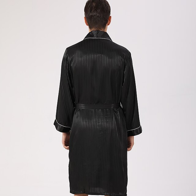 Voor heren Grote maten Gewaad Zijden jurk Badjassen Zijden Kimono 2-delig Golven Eenvoudig Comfortabel Huis Dagelijks Faux Zijde Polyester Geschenk Revers Lange mouw Gewaad Top Korte broek Zak