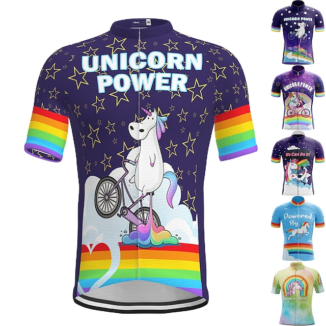  21Grams Men's Cycling Jersey Short Sleeve Bike Jersey Top with 3 Rear Pockets Mountain Bike MTB Road Bike Cycling Breathable Moisture Wicking Soft Quick Dry Navy White Yellow Rainbow Unicorn Polyester