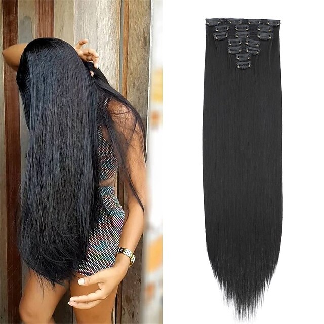 Clip in Hair Extensions 24 Inches Straight Hairpieces 7Pieces/Set Heat